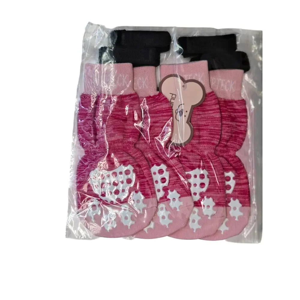 Pupteck Dog Socks Paw Protectors w/Grippers Color:Fuschia Size: XL
